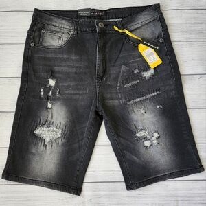 Men's Distressed Skinny Fit Black Denim Shorts With Stretch